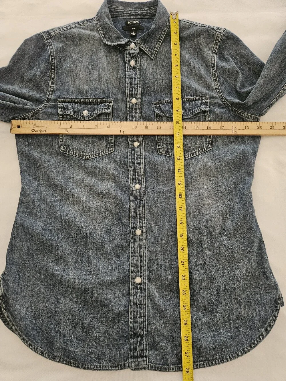 J. Crew Slim Fit Chambray Western Shirt Pearl Snap Denim Blue Size 8